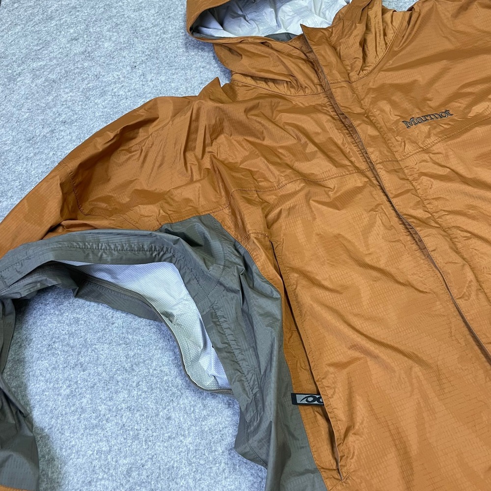 Marmot Mens PreCip Rain Jacket Large Orange Gray Waterproof Hooded Shell Vented - Picture 6 of 16